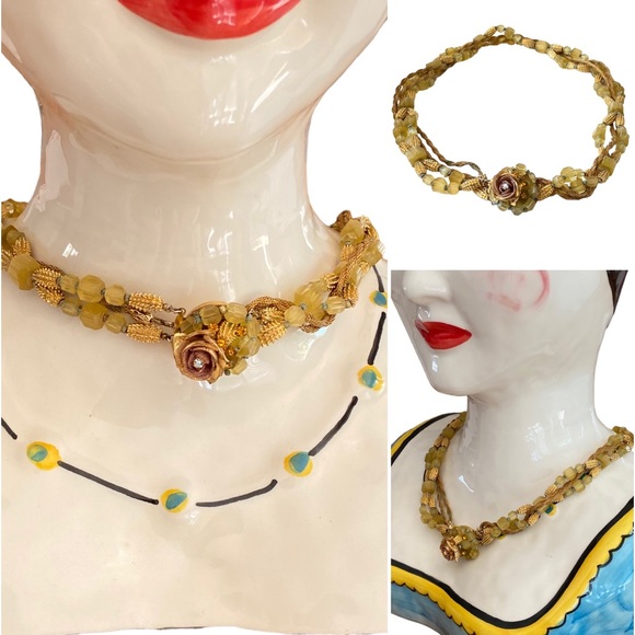 VINTAGE HATTIE CARNEGIE GLASS BEADED THREE STRAND TORSADE NECKLACE 20 3/4” - Picture 6 of 16